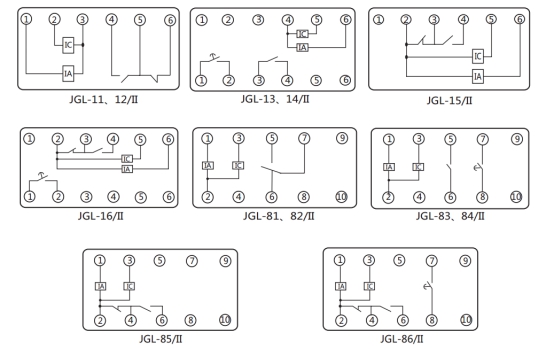JGL-14/Ⅱ二相靜態(tài)反時(shí)限過流繼電器內(nèi)部端子外引接線圖